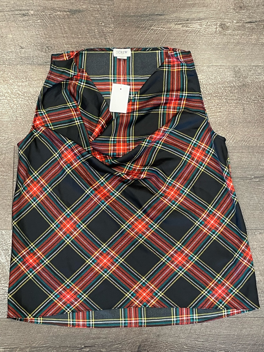 J. Crew Black Plaid Sleeveless Cowl Neck Top Holiday Top Size XS NWT